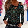 Women Plus Size Asymmetric Cutout Neck Cold Shoulder Long Sleeve Fitted Pastel Gradient Printed Top