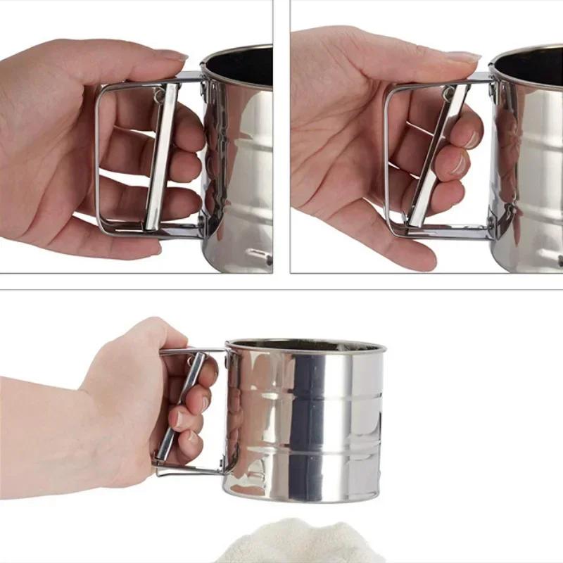 Baking Flour Sifter Food Strainers Powder Stainless Steel Hand-held Reusable Sieve for Flour Cup Shakers Kitchen Baking Tools