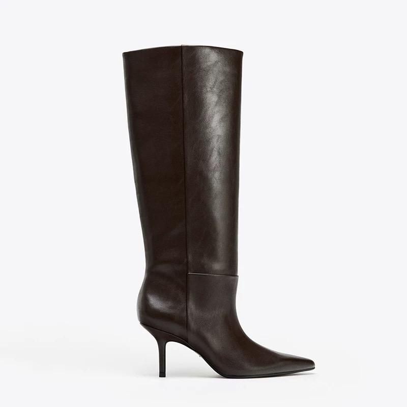 

Women s Knee High Boots Stiletto Heel Pointed Toe Sleek Elegant Autumn/Winter Versatile Fashion Footwear Ladies Mid Boots 42