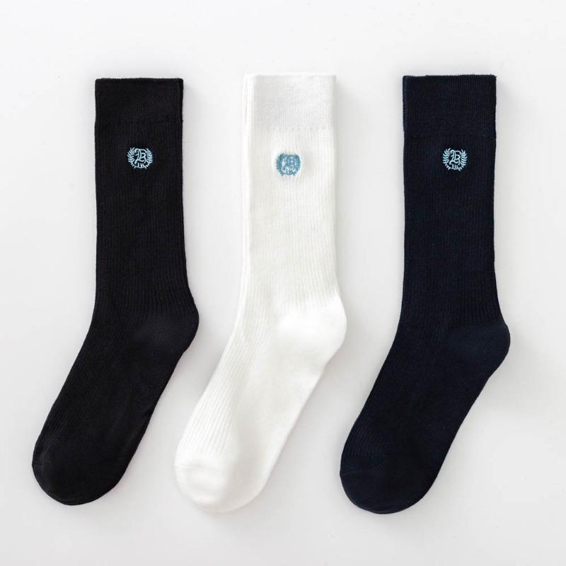 Cotton Thigh-high Socks, Women's Calf Socks with Embroidered Letters, Mid-calf Black, Half High Calf Reaching Knee, Trendy Spring and Autumn