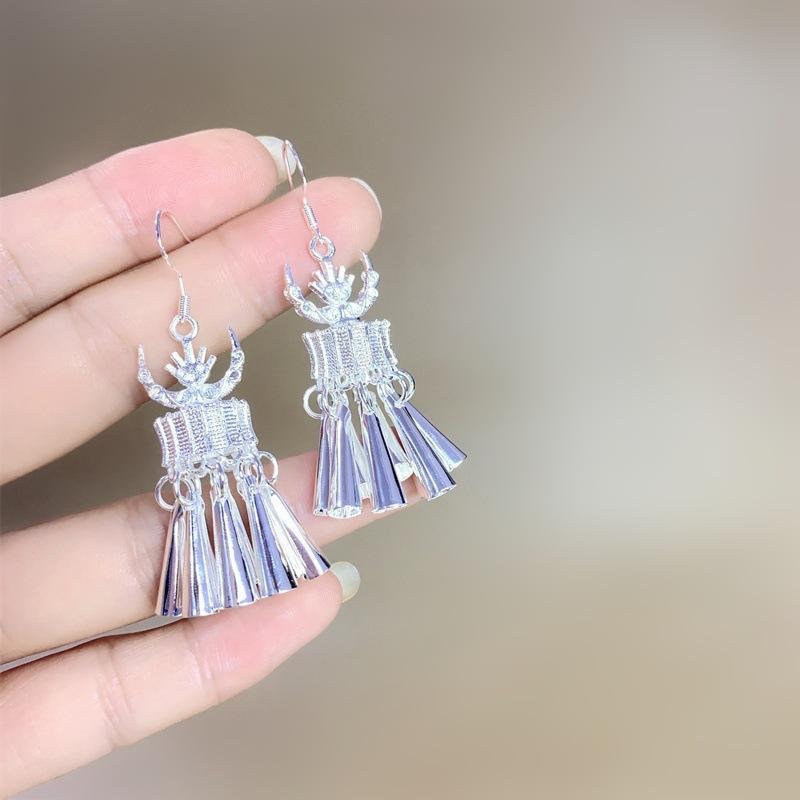 Ethnic style earrings Alloy silver-plated Miao ethnic minority Dong Yi earrings Earrings