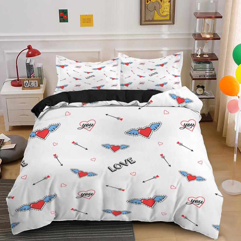 Comforter Romantic Love Heart Valentines Day Bedding Set Microfiber 3D Print King Queen For Boys Girls Teen Decor