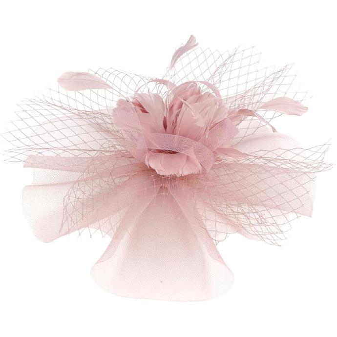 YARNOW Mesh Fascinator Hat for Women Cocktail Tea Party Hat with Hair Clip and Headband for Special Occasion Accessories Pink