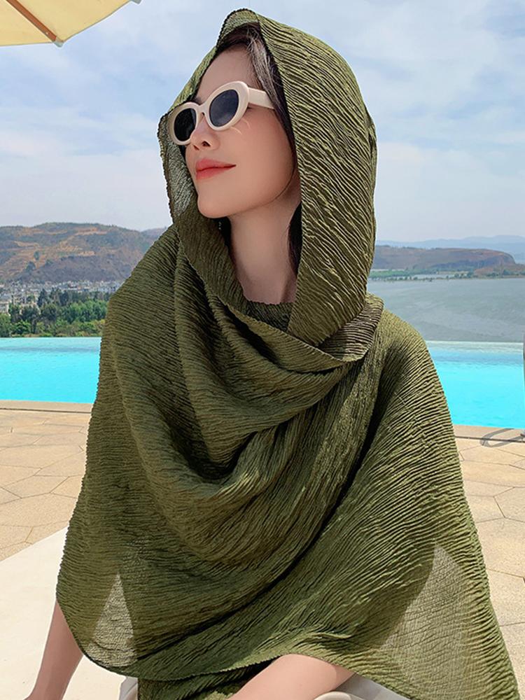 New Cotton Linen Elegant Solid Women Silk Scarf Beach Wrap Shawl Lady Musulman Femme Hijab Bandana Mujer Vacation Scarve Pareo