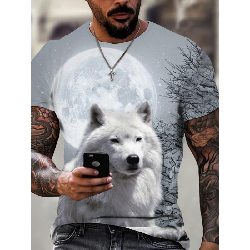 T-Shirt Man New Wolf 3D Printed Short Sleeve Summer Fashion Outdoor Street Style Design Tops Large Size Loose Men's T-Shirt