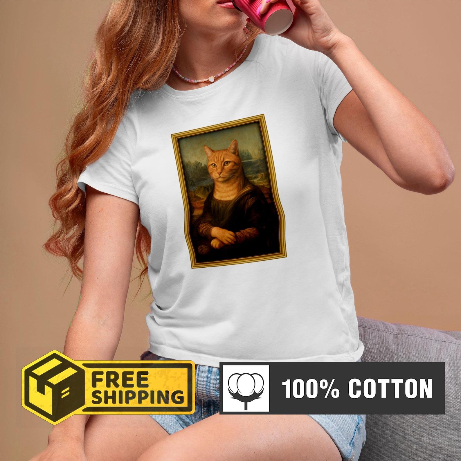 Mona Lisa Cat T-Shirt: Funny Renaissance Art Parody - Comfort Colors Tee S