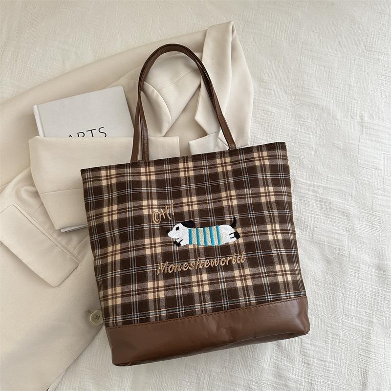 Plaid Retro Commuter Backpack Bag Women'S Autumn Shoulder Underarm Bag Versatile Large-Capacity Tote Bag