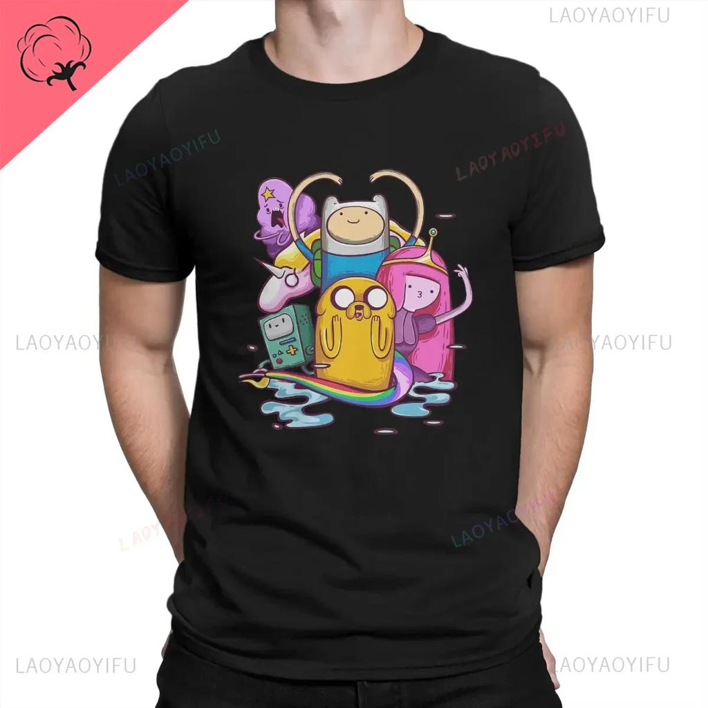 Fashionable Cotton T Shirt Adventure Time Cartoon Printing Shirt for Men Summer Street Wear New Trend Casual Unisex Clothes Tops