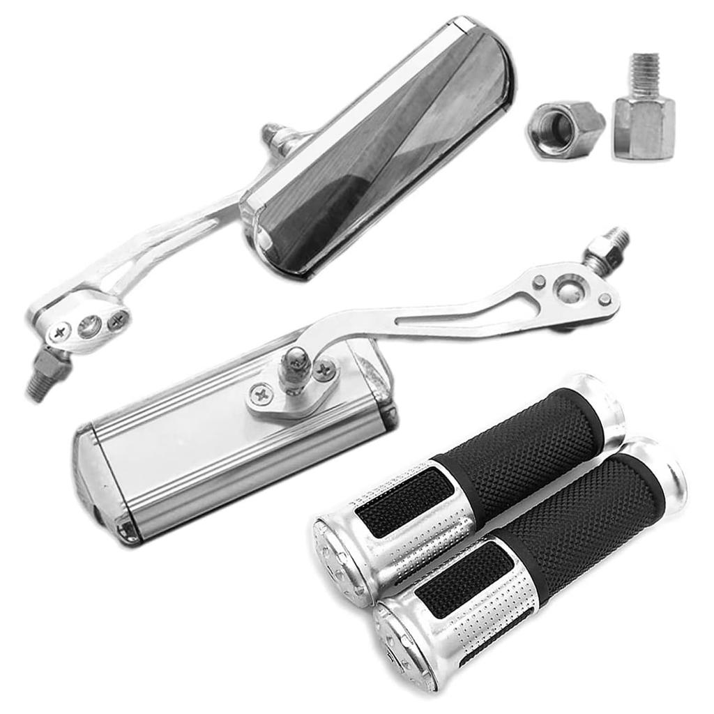Aluminum Mirror Grip, Left and Right Set, Bike, Moped, Positive Screws, Square 0.4 inches