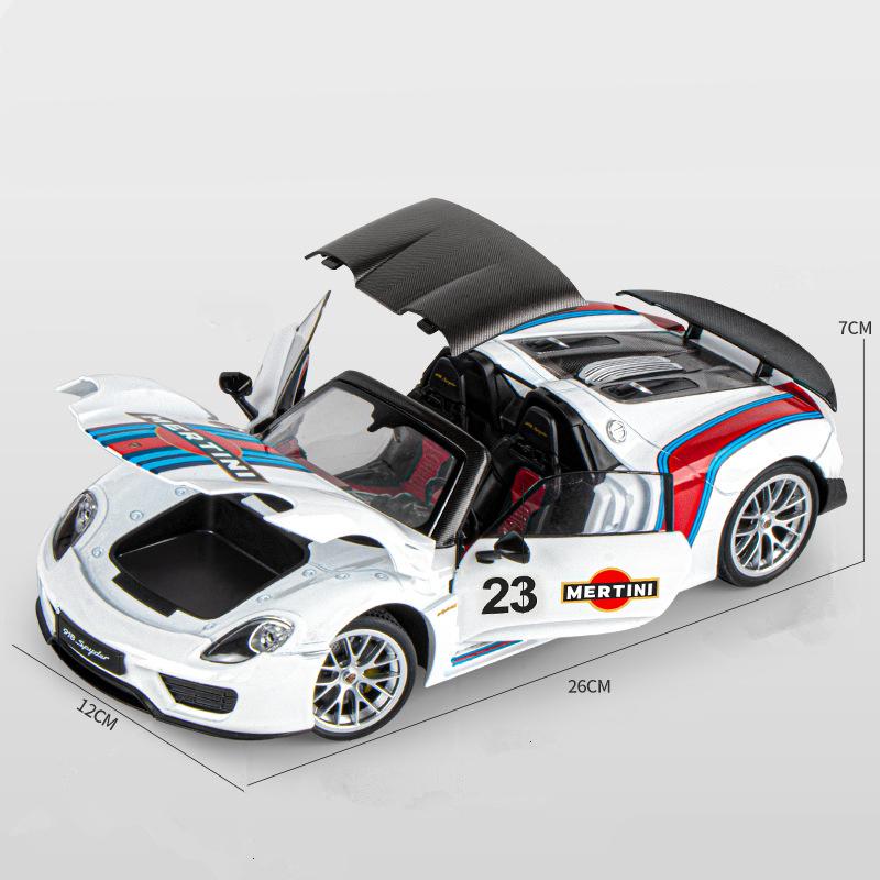 Porsche 918 Spyder Martini Sportwagen-Modell im Maßstab 1:18 aus Metallguss, mit Sound und Lichteffekten – ein tolles Geschenk für Kinder!