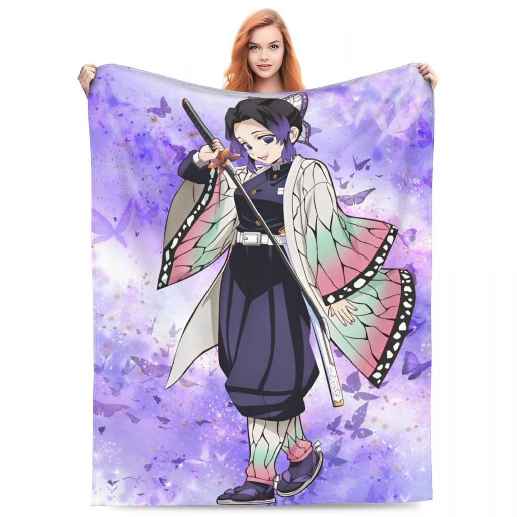 Insect Hashira Shinobu Kocho Blanket Flannel Anime Demon Slayer Ultra-Soft Throw Blankets for Bed Bed Rug