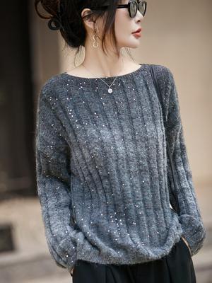European Gradient Sequin Sweater - Women's Slimming, Casual, Autumn/Winter Knit
