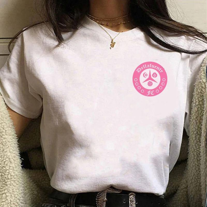 Dellafuente Printed Tshirt Casual Round Neck Short Sleeved Womens Fashionable Loose Short Sleeved Trendy Womens Clothing Tops