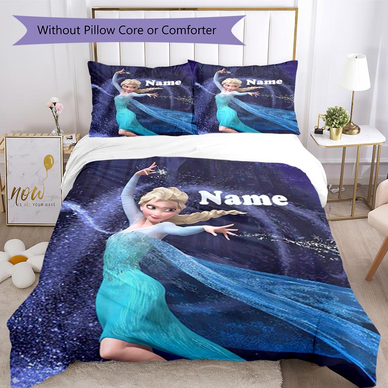 3pcs Custom Name Elsa Bedding Set Duvet Cover Closure Includes 1 Duvet Cover & 2 Pillowcases, Soft and Comfortable for All Seasons.