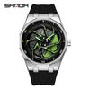 Sanda Men's Waterproof Alloy Car Wheel Design Silicone Wristwatch