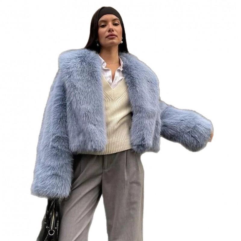 Damen Kurzmantel aus Kunstpelz Winter Warm Locker Streetwear Jacke Mit Taschen