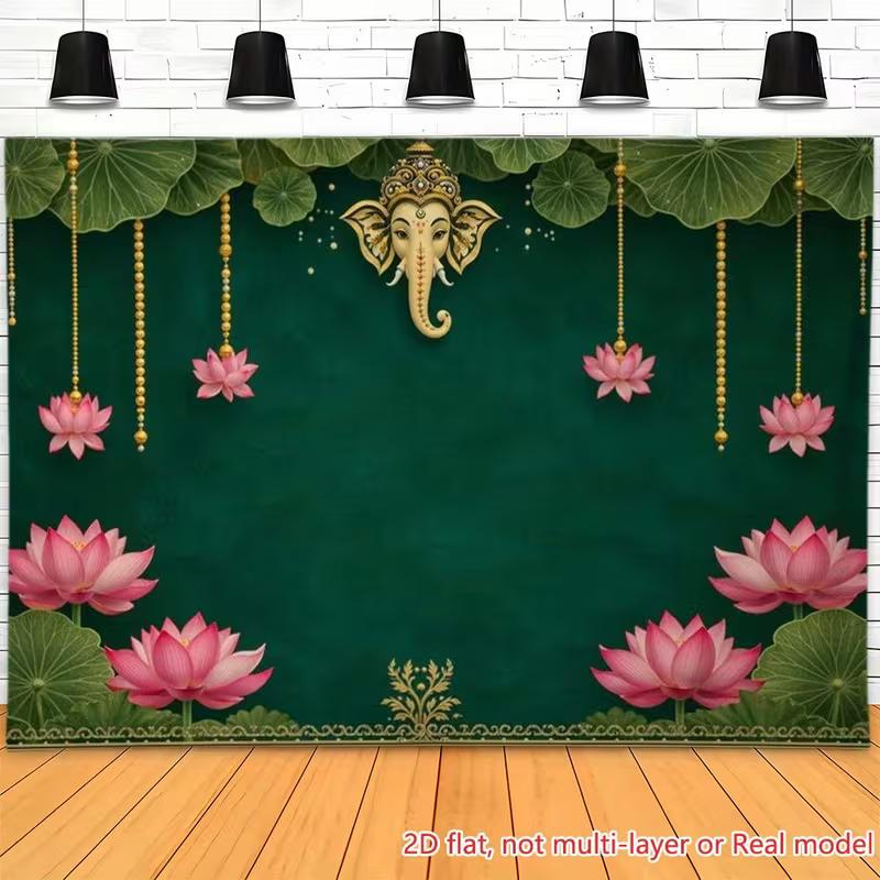 

2D Traditional Indian Ganesha Tapestry Lotus Print Wall Hanging Cloth for Religious Home Decor 47.2x31.5inch/120*80cm