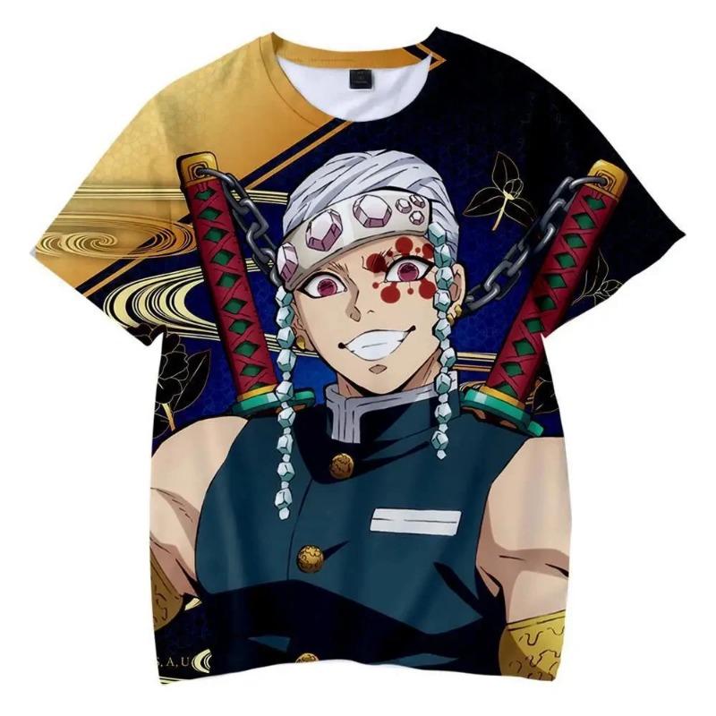 Sudadera de Manga Corta para Niños Top de Dibujos Animados Camiseta Estampada en 3D Anime Demon Slayer Niños Niñas Verano Moda Urbana Camiseta Top