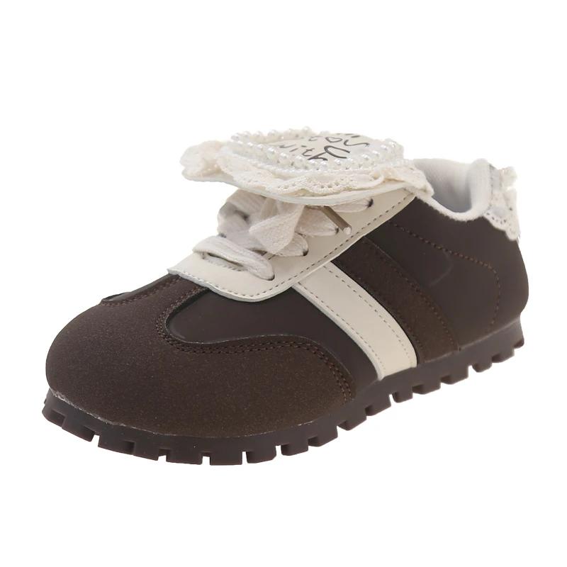 Chaussures Décontractées pour Enfants 2024 pour Filles Automne Nouvelle Mode Élégantes Dentelle Semelle Souple Antidérapantes Polyvalentes Chic Quotidien Chaussures de Sport