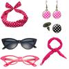 Retro 1950s Party Accessory Set with Eye Glasses, Polka Dot Headband and Earrings