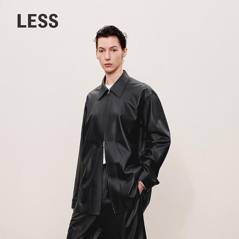 LESS 2024 Autumn Stand Collar Faux Leather Jacket