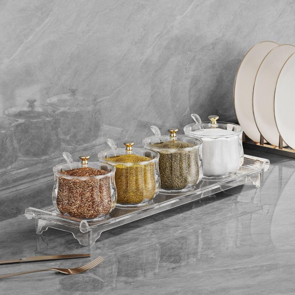 Plastic Seasoning Jar Set Dustproof Large Capacity Condiment Container Waterproof with Lid Spoon Condiment Pot for Home