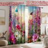 2D Flat Printing 2pcs Scene Curtains Butterflies Wildflowers Field Scenery Digital Printed Polyester Drapes Holiday Decorations