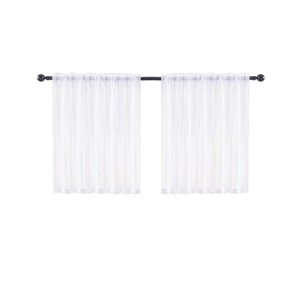 Decorative Light Filtering Short Curtains Through-rod Design Solid Color Tulle Curtains Gauze Transparent Divider Curtain Cafe
