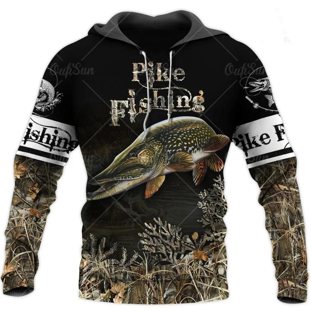 3D Fishing Printed Men's Hoodie Loose Designer Sweatshirt Spring Autumn Oversized Harajuku Y2k Clothes Long Sleeve Pullove