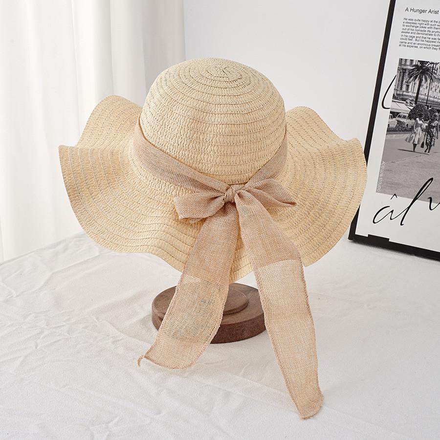 Summer Wavy Edge Cotton Linen Hat With Breathable Straw Material For Outdoor Travel