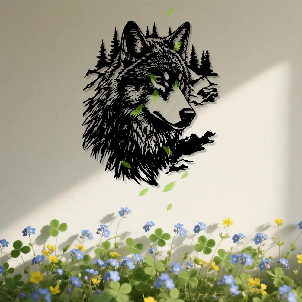 Iron Wolf Metal Wall Art Vintage Weather Resistant Outdoor Sculpture Christmas Yard Fence Gift for Homeowners