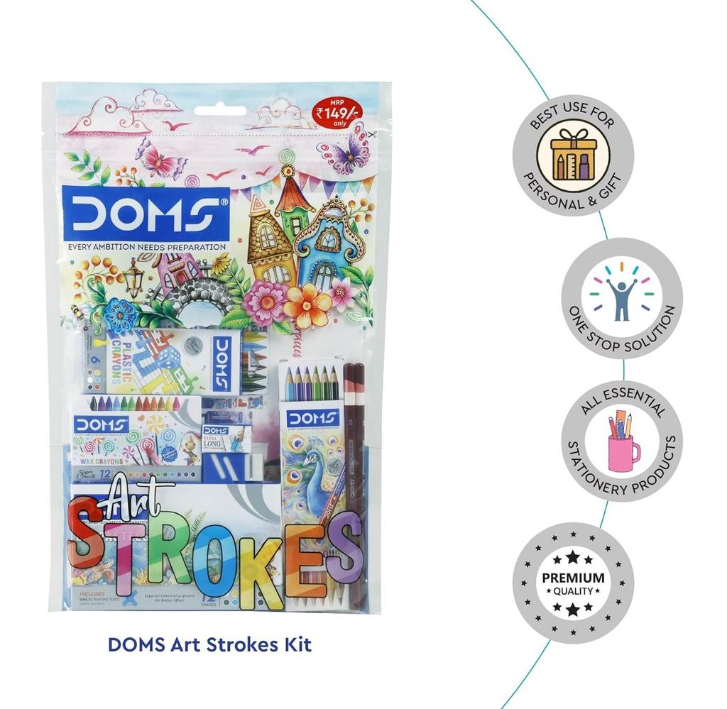 Doms Art Strokes Kit Perfect Value Pack Creative Kids Stationery Set 10 Items Gifting Art Kit Pack Of 1