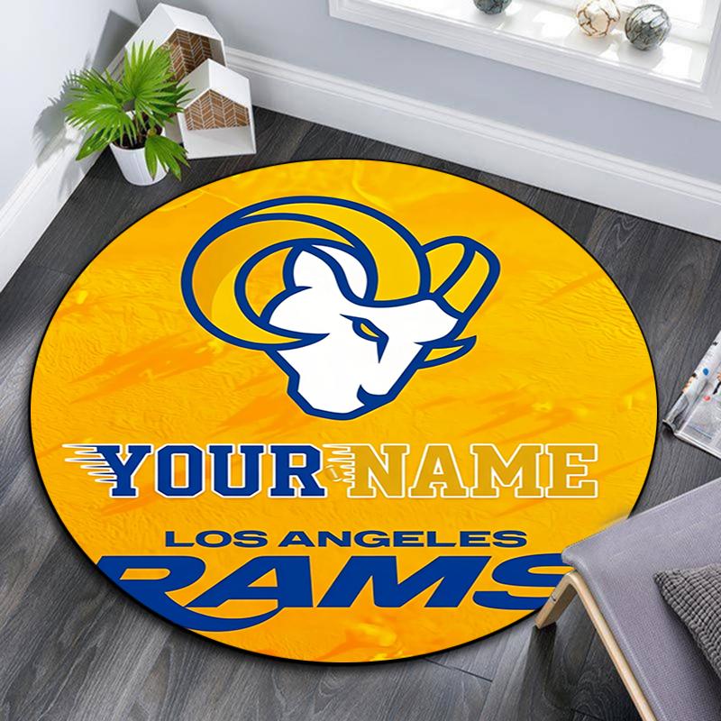 Custom Name,Los Angeles Rams pattern round rug,Carpet Rug for Living Room Bedroom Playroom ,Non-slip Floor Mat,Holiday Gifts and Birthday Gifts.
