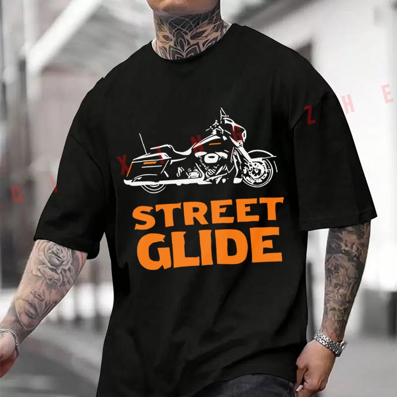 Funny Street Glide Graphic Motorcycle Men's Women Summer Cotton T-shirt Short Sleeved Casual Round Neck Breathable Unisex Tops