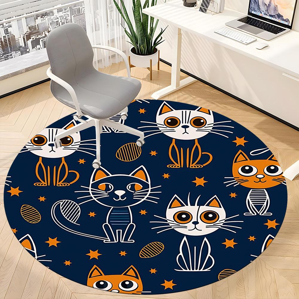 1pc Cat Pattern Carpet for Office Non Slip, Round Carpet, Soft & Comfortable, Carpet for Office, Lightweight Round Floor Mat