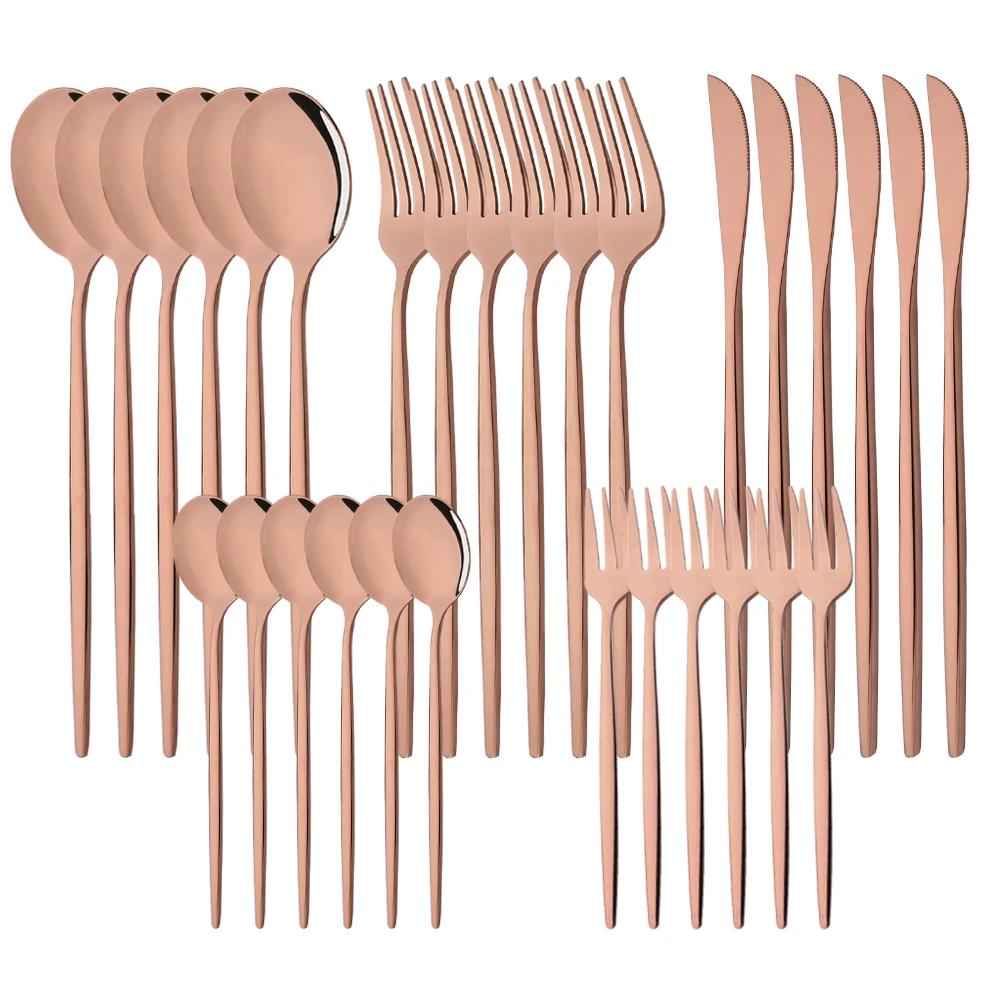 30Pcs Pink Silver Dinnerware Set Stainless Steel Steak Knife Fork Coffee Spoon Flatware Dishwasher Safe Kitchen Tableware Set