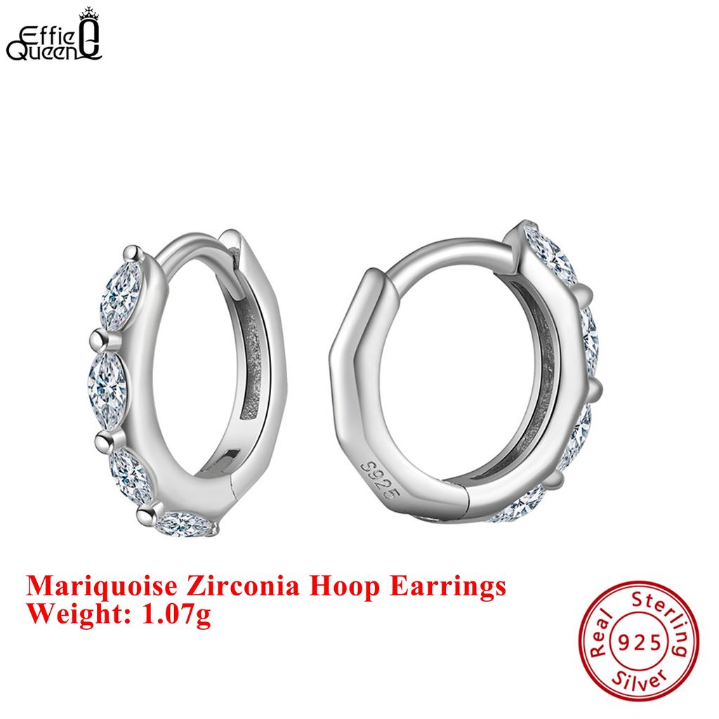 Effie Queen 925 Pure Silver Rhodium Plated Marquoise Zirconia Hoop Earrings Simple Jewelry for Women Banquet Party Gift LZE22