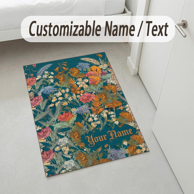 Alfombra de Terciopelo de Cristal con Temática de Jardín Floral Alfombrilla Suave Personalizada con Nombre y Texto Decoración del Hogar