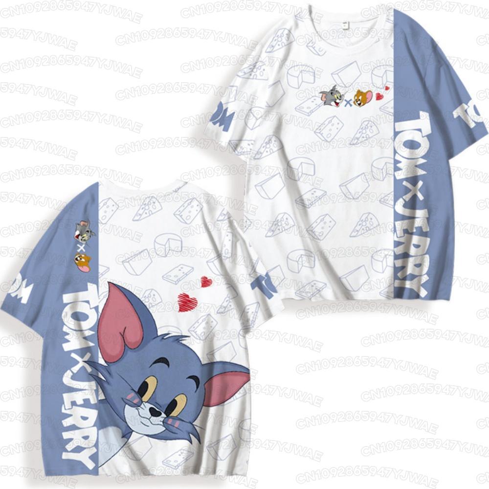 2026 Summer Men's Women's Short Sleeve T-Shirt Tom and Jerry Cartoon Print Quick drying Round Neck Casual T-shirt Top