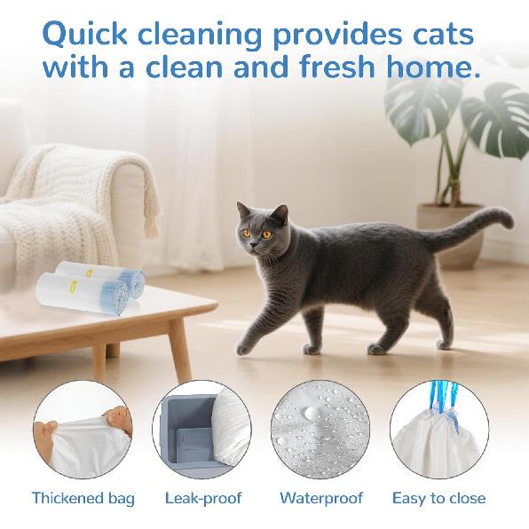 40 Pack Heavy-Duty Cat Litter Box Liners,For R4/3 and most Automatic Self-Cleaning Litter Boxes,Thick Leakproof Drawstring Cat Litter Bags (25.2" x
