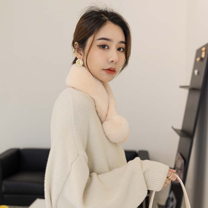 Women Winter Real Rabbit Fur Scarf With Button Fashion Female Warm Natural Soft Fur Scarves High Quality Neck Warmer Double ball