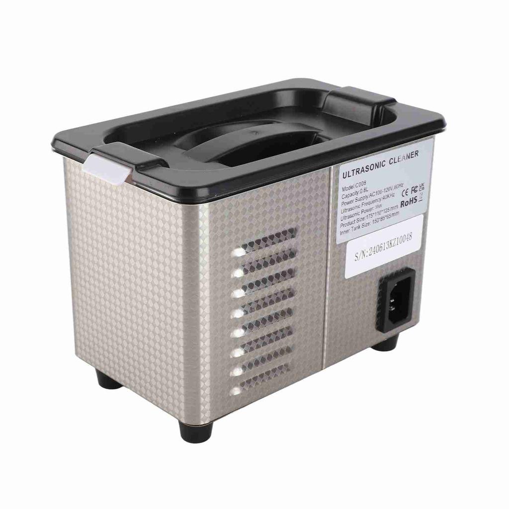 Limpador ultrassônico portátil de alta capacidade e baixo ruído de 40 KHz e 800 ml para joias de vidro