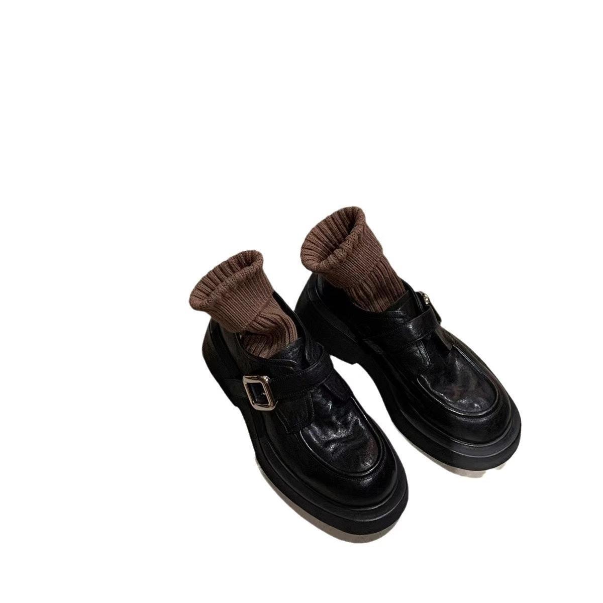 

Grape Mom Melbourne Weekend~ Washed Horse Leather Round Head British Style One Pedal Small Leather Shoes Women s Versatile Loafers 35