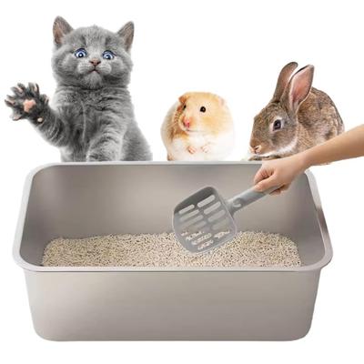 Katzentoilette Leicht zu reinigen Edelstahl Haustier Toilette Großer Raum Niedriger Einstieg Haustier