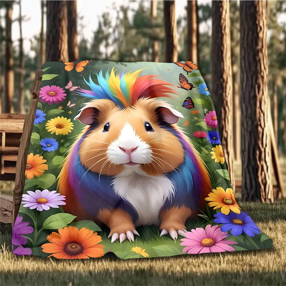 1pc Guinea Pig Outdoor Flannel Blanket , Machine Washable Perfect Gift for Birthday , Holiday Travel Accessory , Durable Material