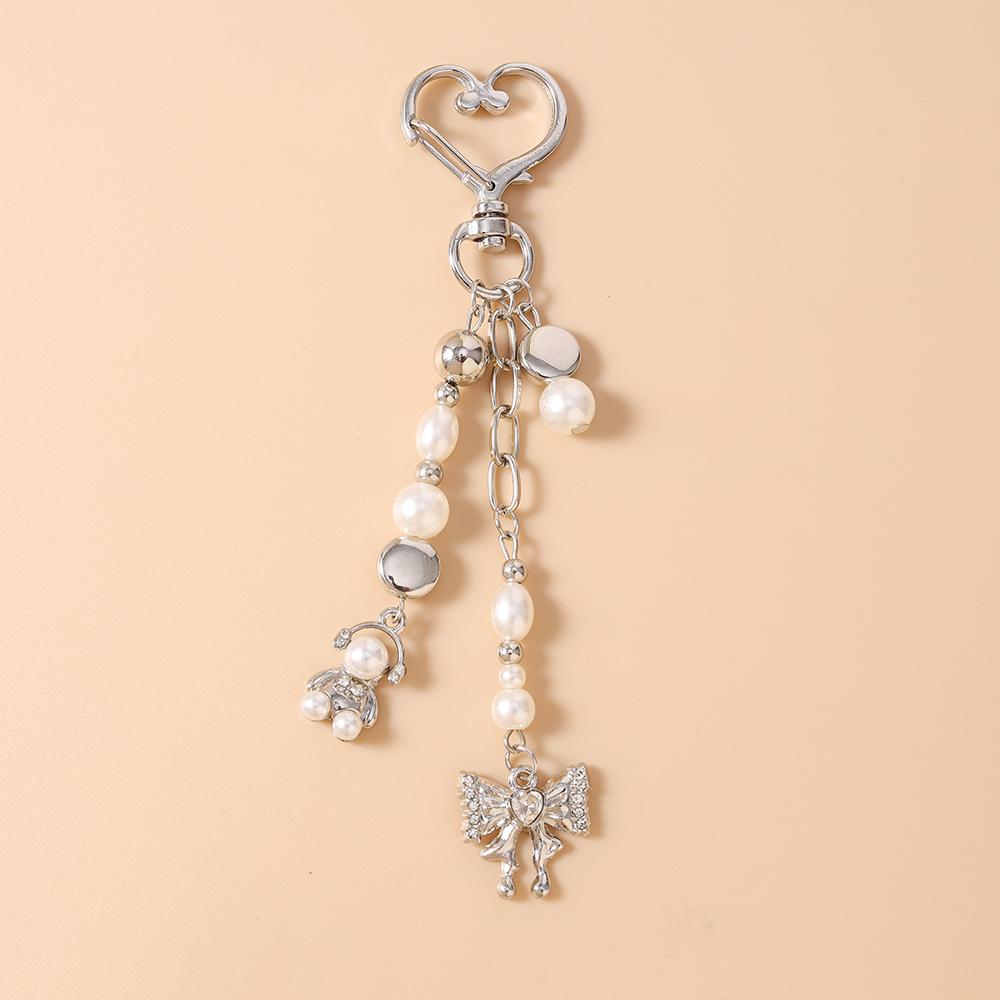 

Cute Crystal Bowknot Keychain Pearl Beaded Key Ring Pendant for Women Girls Handbag Decor DIY Handmade Jewelry Gifts