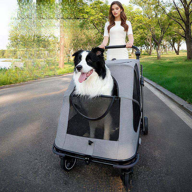 One‑Click Foldable Pet Stroller For Medium Large Dogs Cats Outdoor Trolley For Elderly Dogs