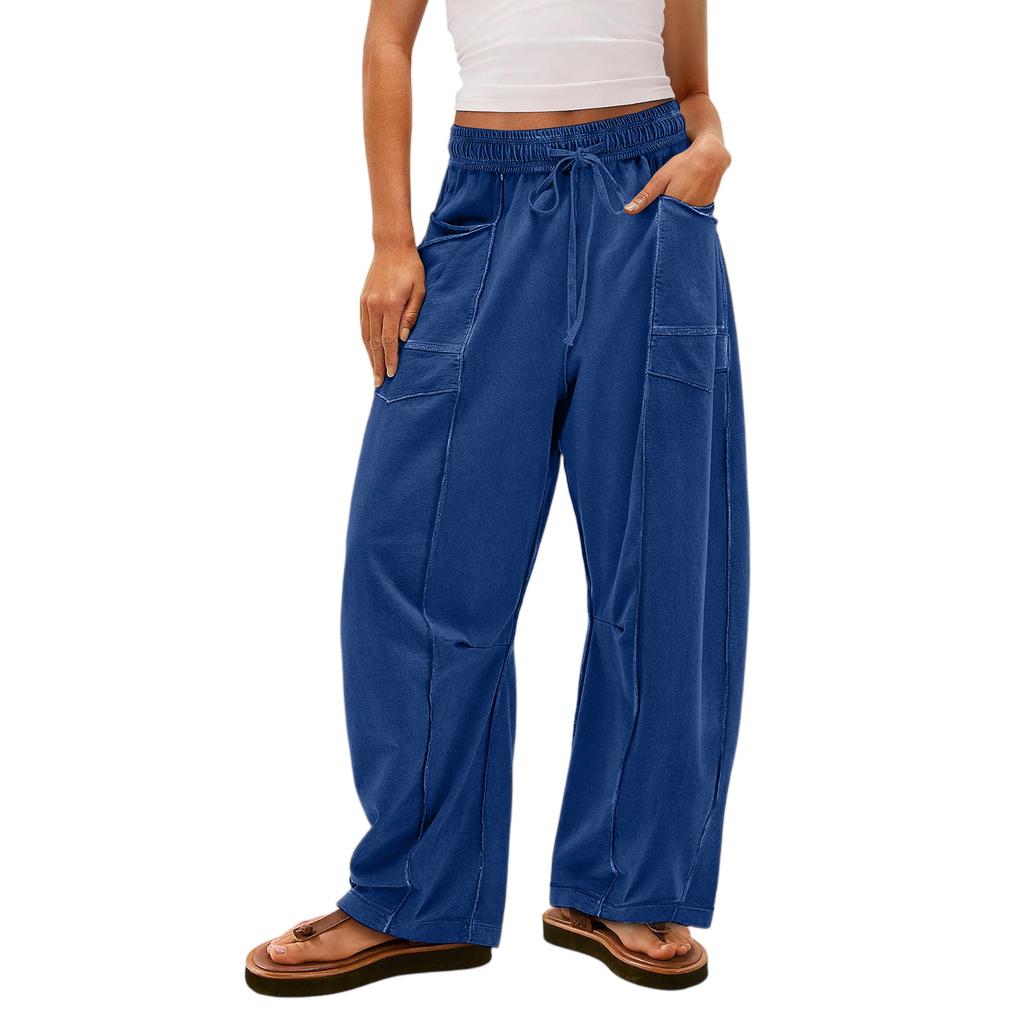 Women's Wide Leg Pants With High Waisted Straight Leg And Spliced Pocket Casual Pants