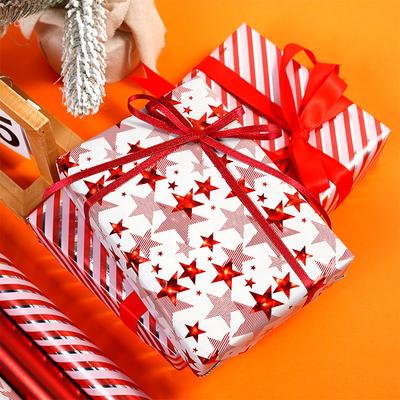 43x300cm Christmas Gift Wrapping Paper Red Star Bouquet Packaging Paper Christmas Valentines Birthday Gifts Decoration Paper