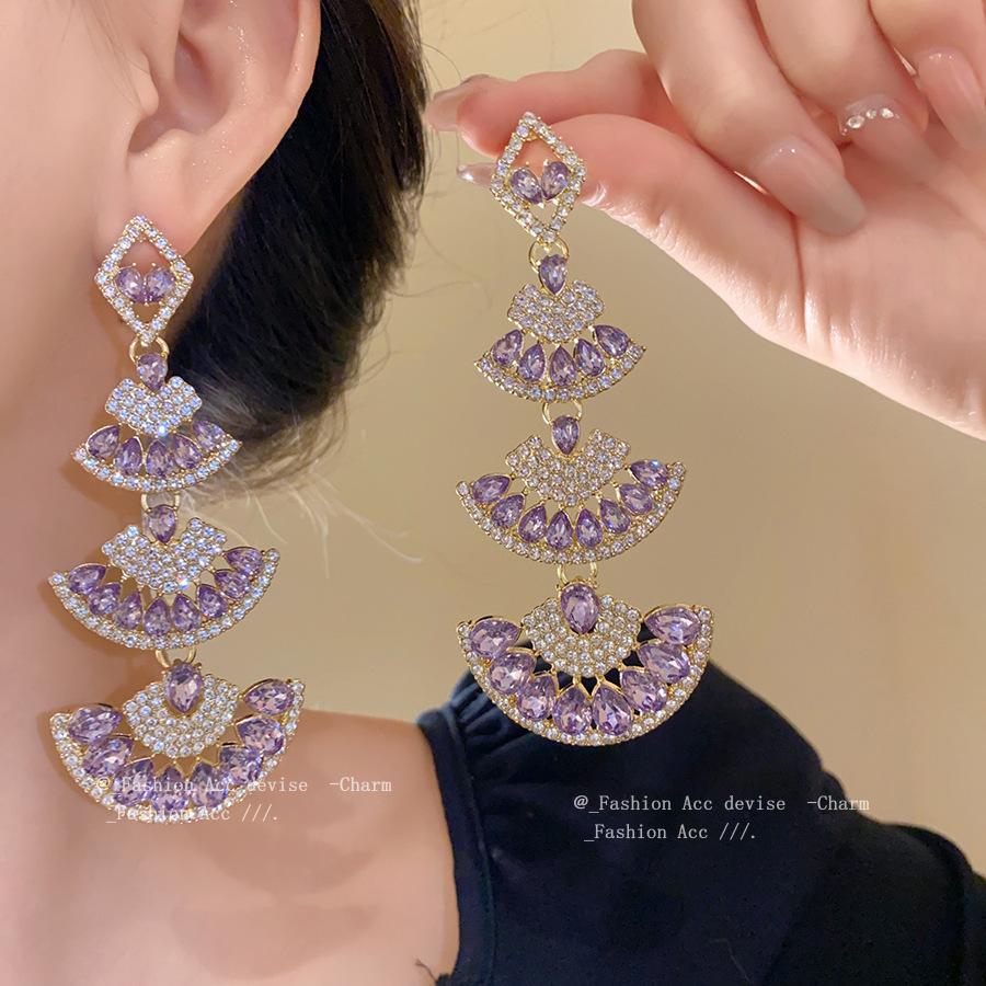 Silver Needle Diamond Fan Pendant Earrings Light Luxury High Sense Exaggerated Necklace Niche Fashion Temperament Necklace Women